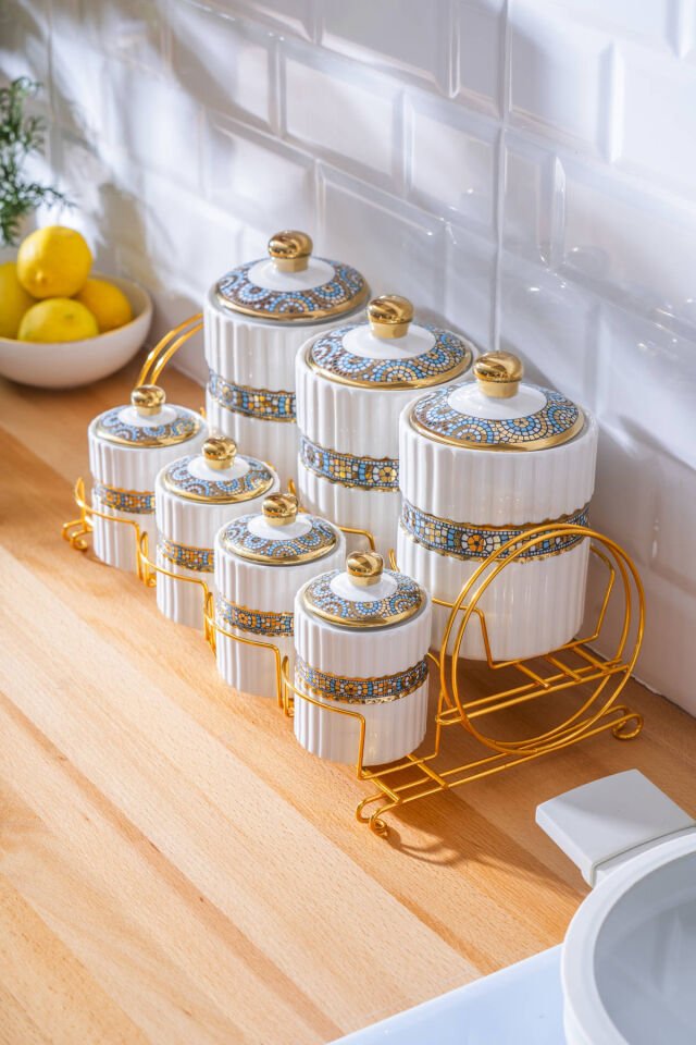 مجموعة رفوف التوابل إيبيزا المكونة من 7 قطع مع حامل