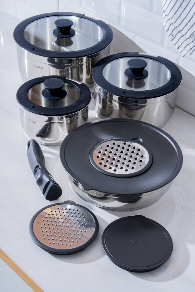 مجموعة أواني طهي مارس الفولاذية المكونة من 12 قطعة