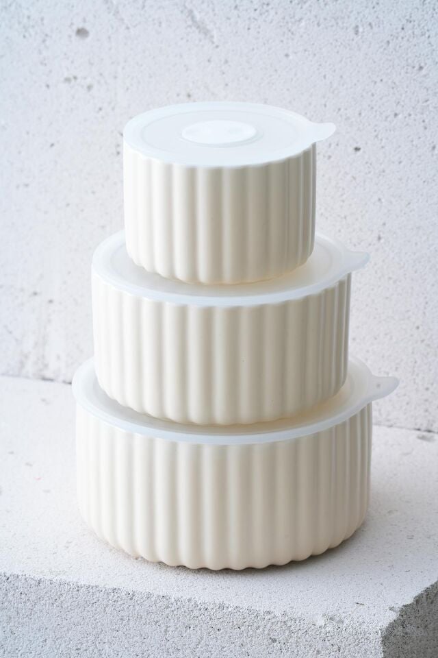 Blush 3 lü Kapaklı Saklama Kabı - 10/13/15 cm Krem