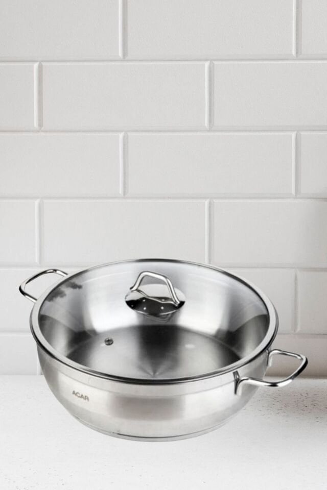 Karat Stainless Steel Pot with Glass Lid 28 cm Low Pot