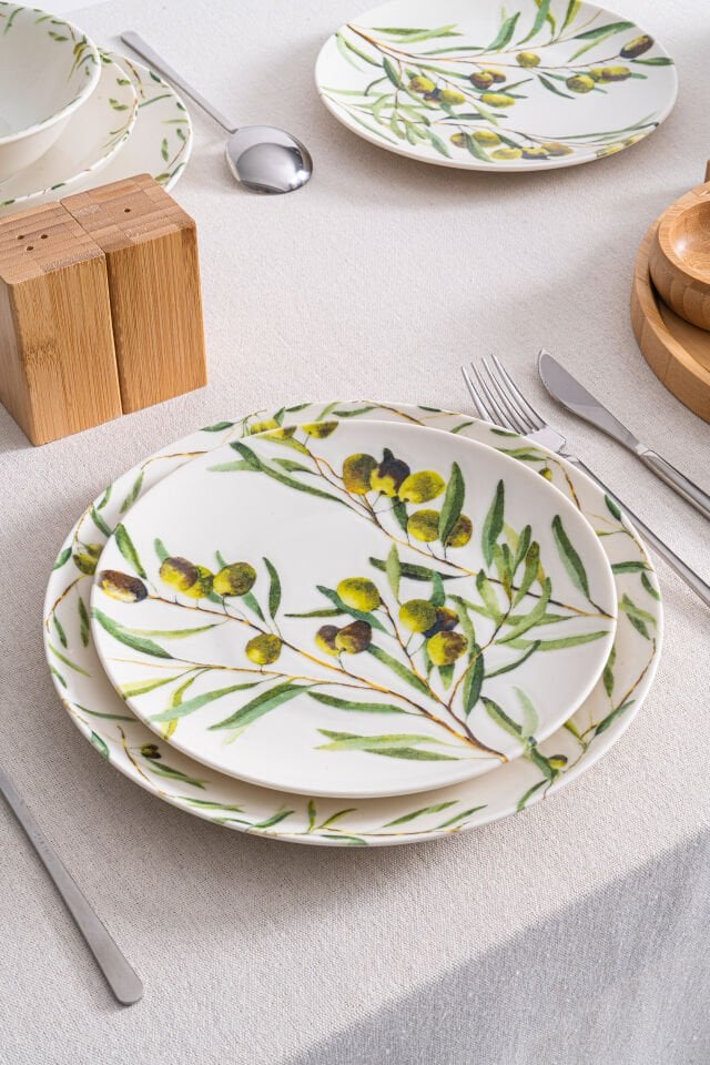 Olive Zeytin Desenli 24 Parça 6 Kişilik Premium Porselen Yemek Takımı – Akdeniz Koleksiyonu