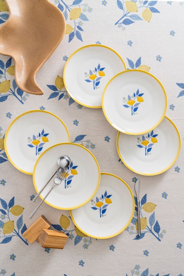 Limon Desenli 25 cm Premium Porselen Servis Tabağı - 6 Adet