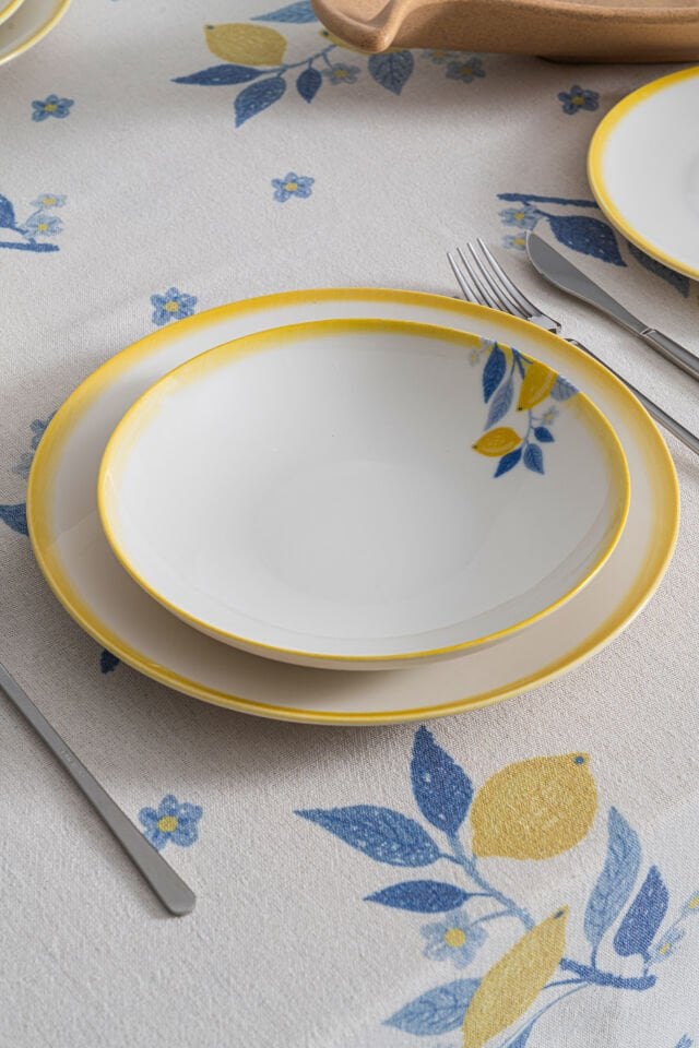 Limon Desenli 20 cm Premium Porselen Yemek Tabağı - 6 Adet
