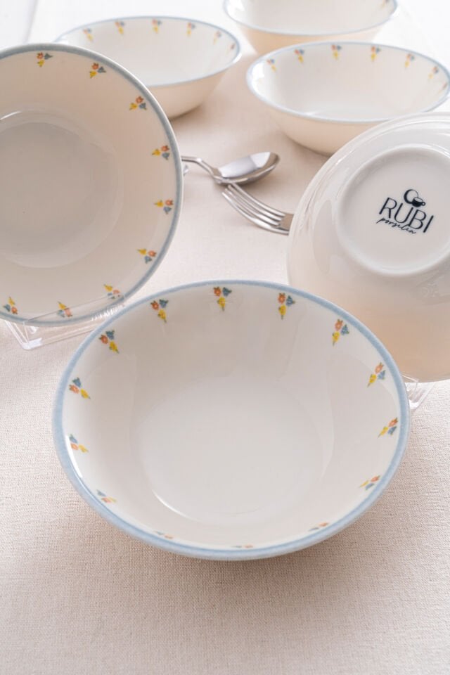 Liora Çiçek Desenli 16 cm Porselen Çorba Kasesi Tabağı - 6 Adet