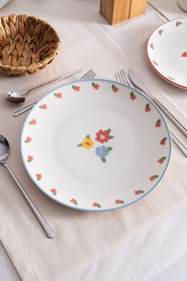 Liora Çiçek Desenli 25 cm Porselen Servis Tabağı - 6 Adet