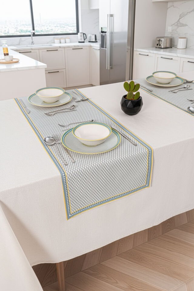 Dubai Desenli Modern Keten Dokulu Masa Runner 40x140 cm