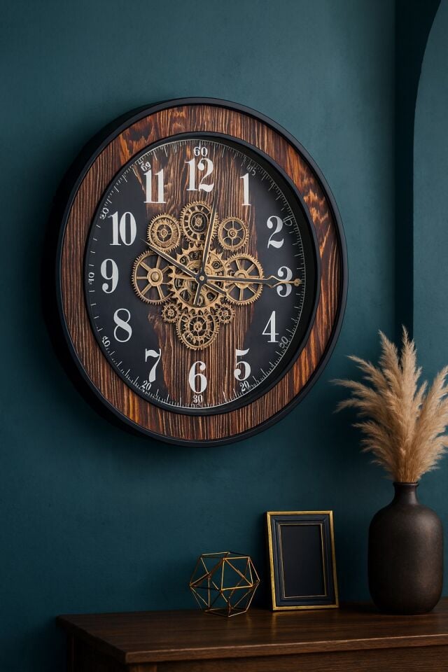 Dekoratif Çarklı Duvar Saati - 59 cm