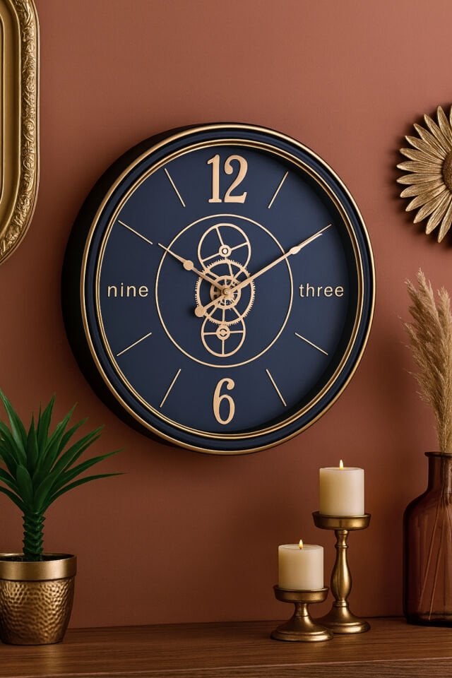 Gold Detaylı Çarklı Duvar Saati - 59 cm