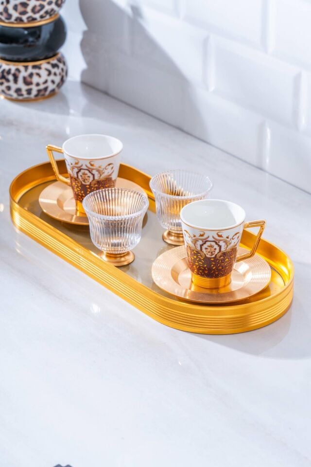 Pronto 2 Kişilik Cam Tepsili Kahve Fincanı Takımı - 90 ml