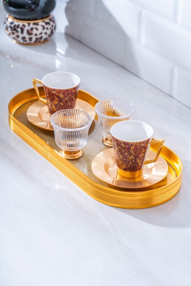 Cuba 2 Kişilik Cam Tepsili Kahve Fincanı Takımı - 90 ml