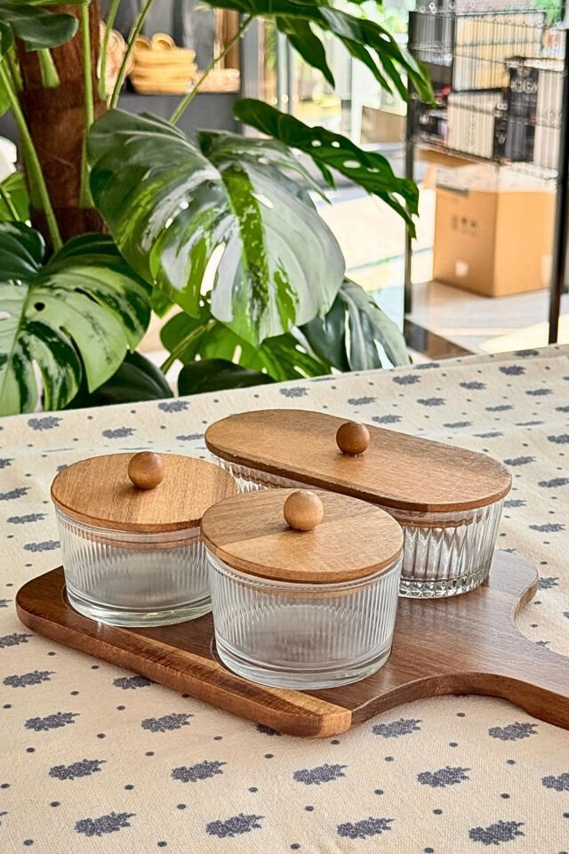 Gemmy Akasya Tepsili 3 Lü Sunumluk Kase Seti