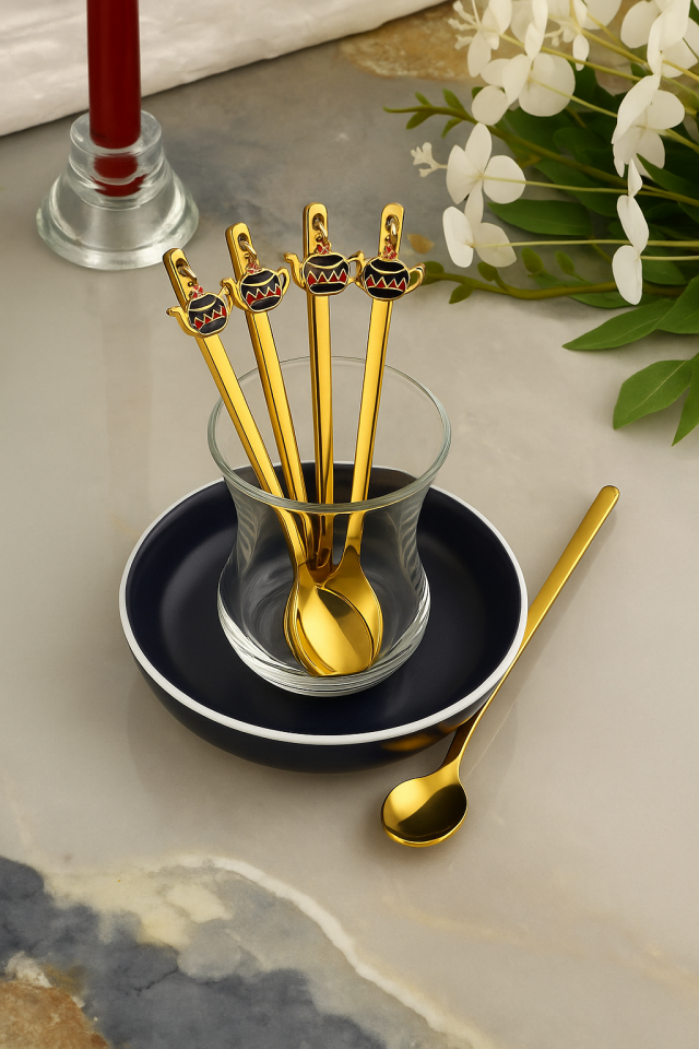 Gold Teapot Pattern 6-Piece Coffee Tea Spoon
