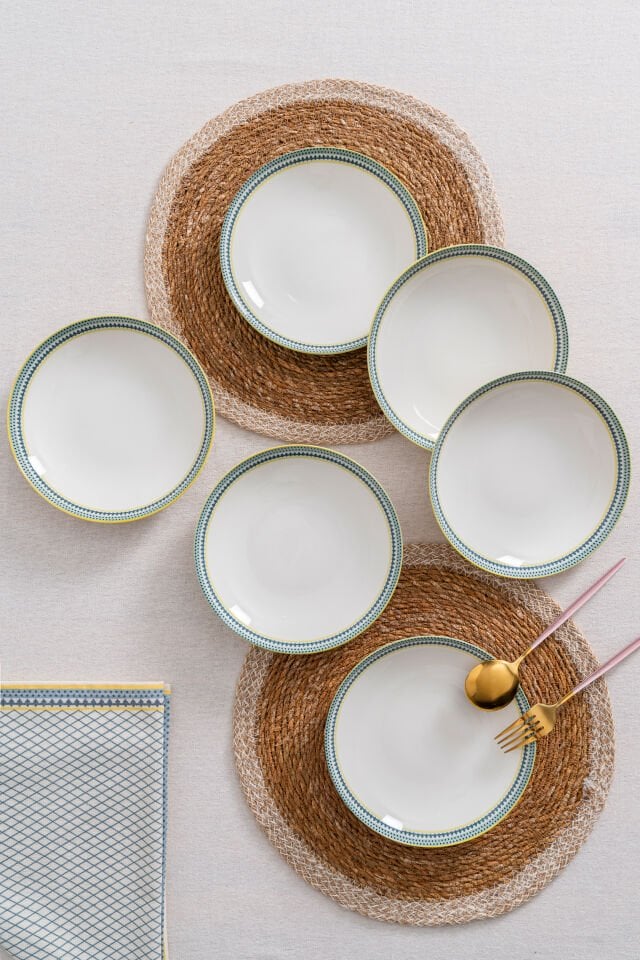 6'lı Dubai Çukur Yemek Tabağı Seti 20cm - Sade ve Modern Tasarım Porselen Tabaklar