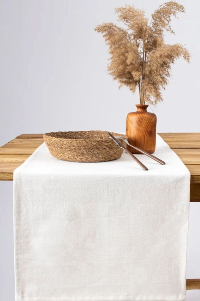 Soft Natural Keten Runner 40 × 150 cm – Nefes Alabilir Doğal Doku
