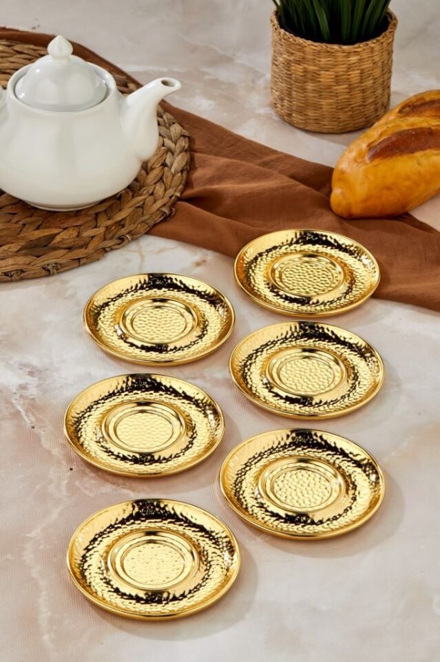 6-Piece Hammered Pattern Tea Plate – Gold