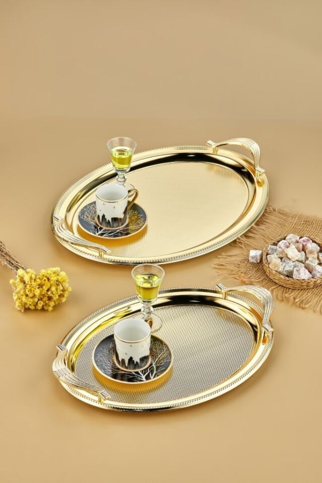 Metal Serving Tray Set of 2 – Gold