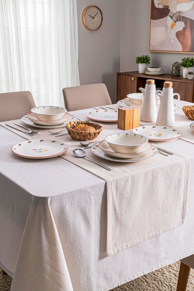 Liora 48 Parça 12 Kişilik Renkli Çiçek Desenli Porselen Yemek Takımı