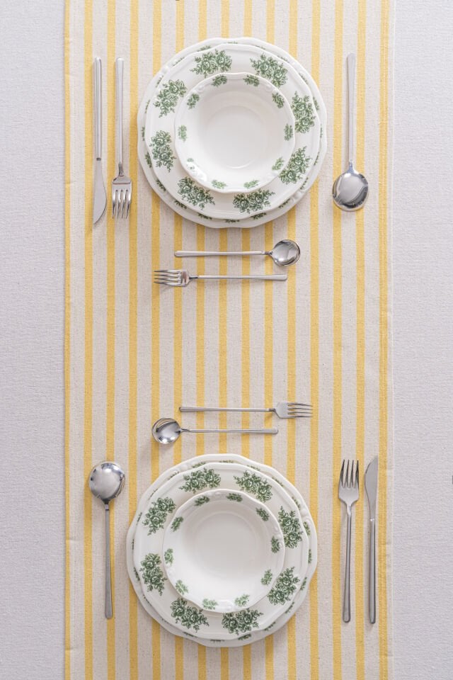 Sarı Çizgili Keten Runner 40x140 cm - Yumuşak Dokulu