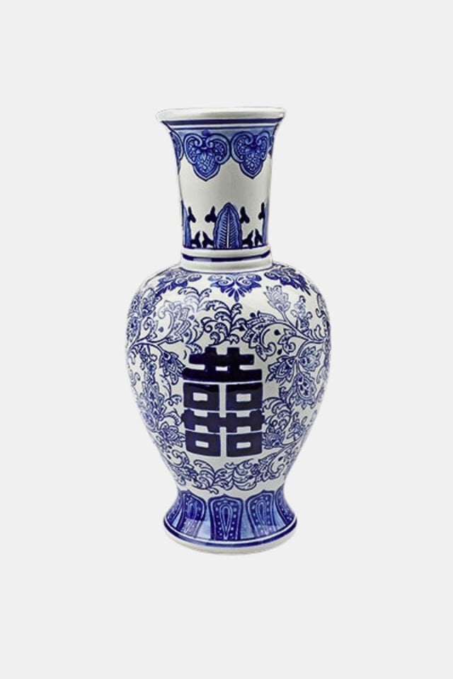 Porselen Lacivert Desenli Dekoratif Vazo 14,5x30 cm