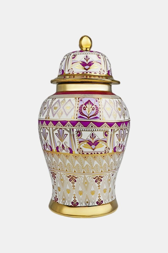 Mor Gold Desenli Büyük Kapaklı Seramik Küp 22x22x45 cm