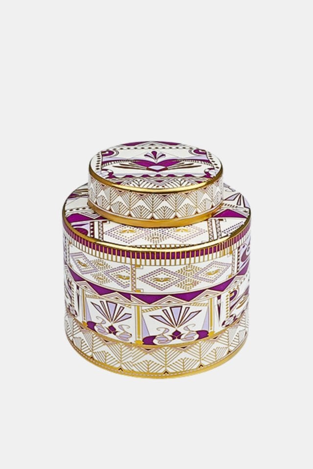 Gold Desenli Silindir Seramik Vazo 20,5x20,5x20,5  cm