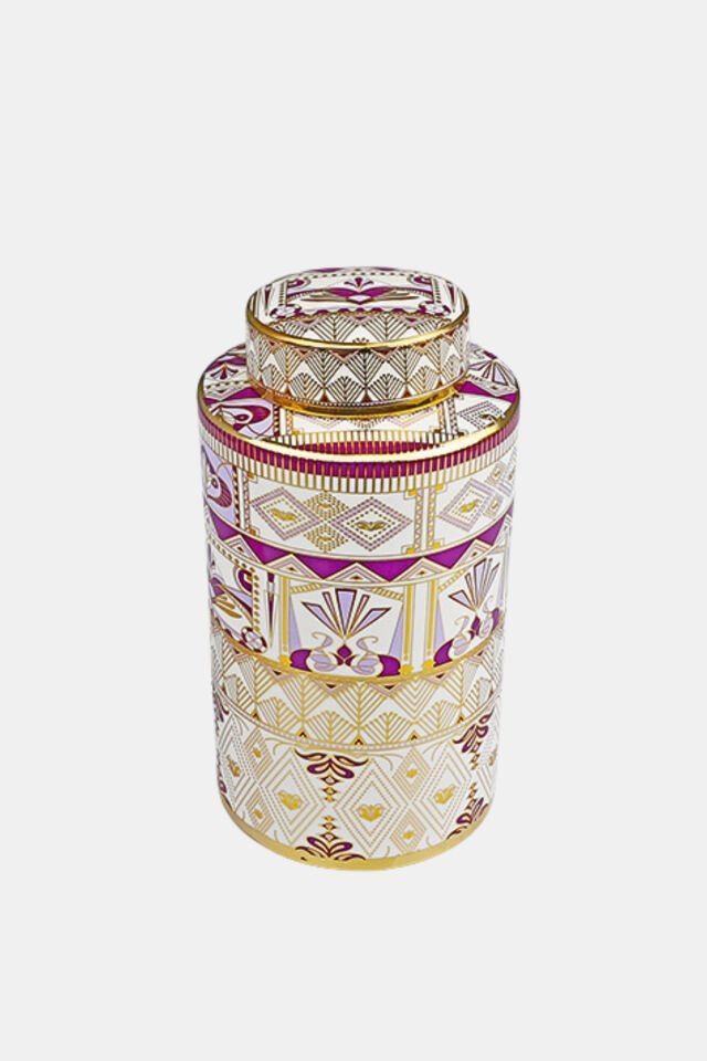 Gold Desenli Silindir Seramik Vazo 16 x 16 x 30 cm