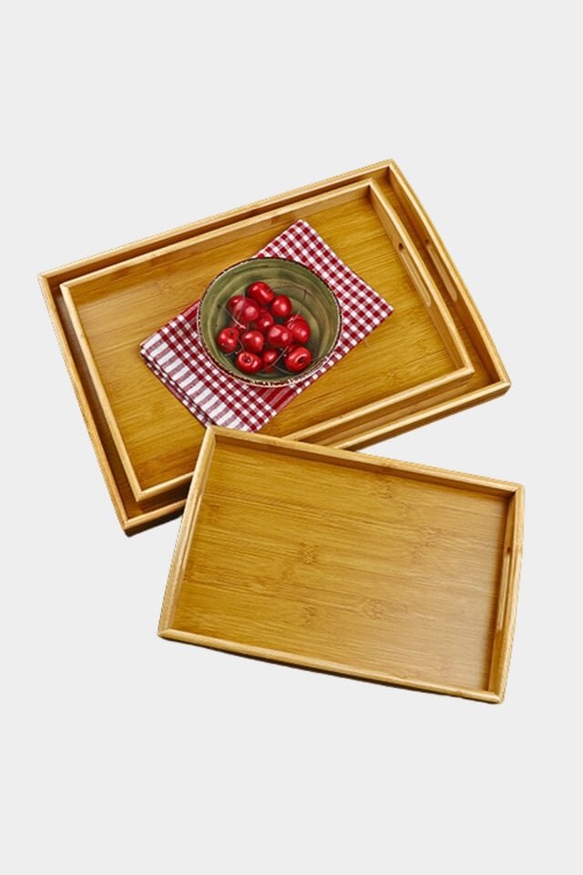 İskandinav Bambu 3’lü Lüks Dikdörtgen Tepsi Seti