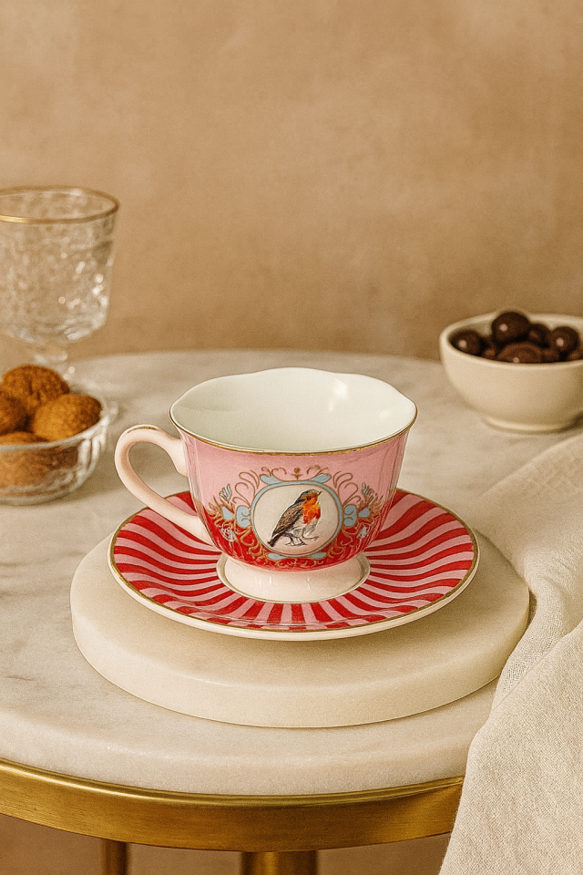 Magic Pembe Kuş Desenli 6’lı Kahve Fincan Seti