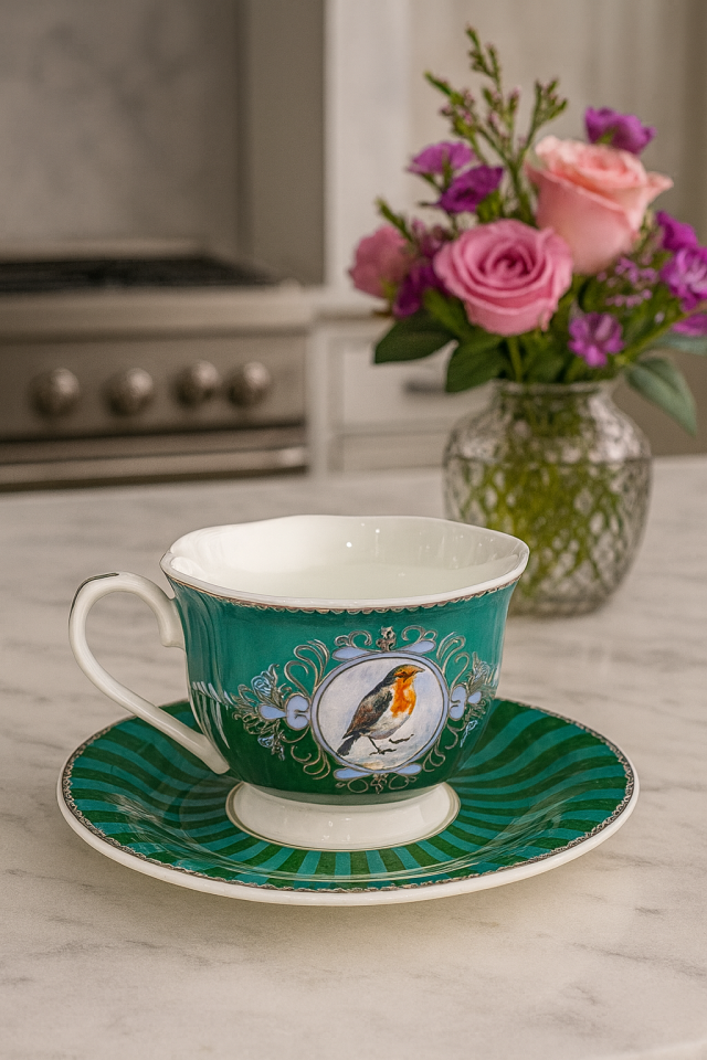 Magic Yeşil Kuş Desenli 6’lı Kahve Fincan Seti