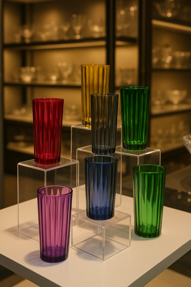 Renkli 6'lı Kristal Kesme İşlemeli Kahve Yanı Bardak Seti