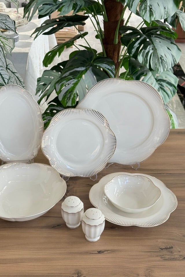 Modern Grey Wave 29 Parça 6 Kişilik Porselen Yemek Takımı