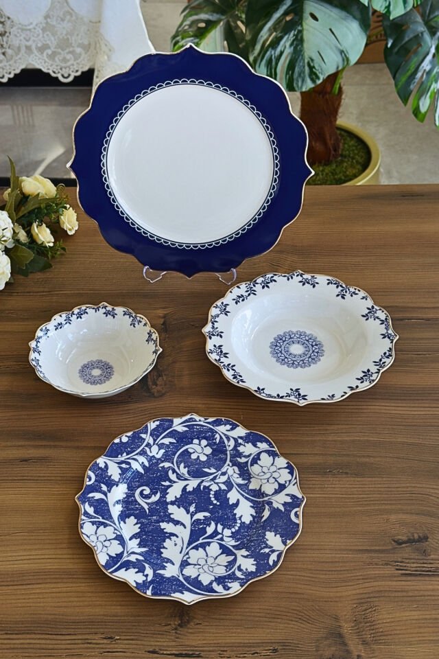 Royal Blue Flora 27 Parça 6 Kişilik Porselen Yemek Takımı