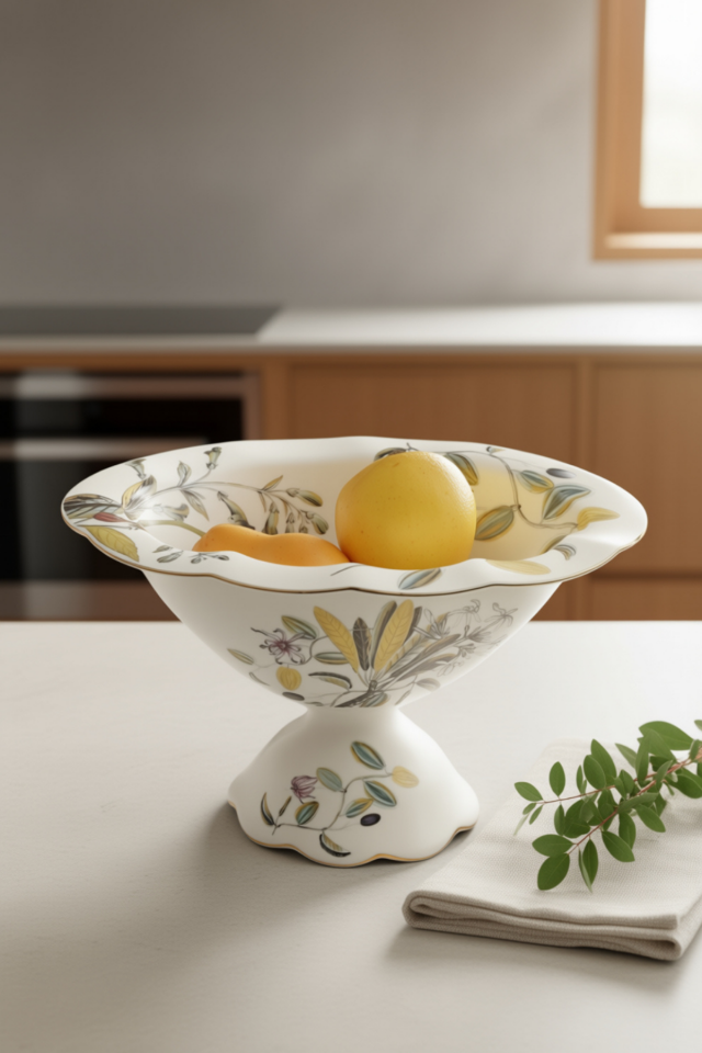 Olive Garden Porselen Ayaklı Meyvelik – Dekoratif Sunum Kasesi