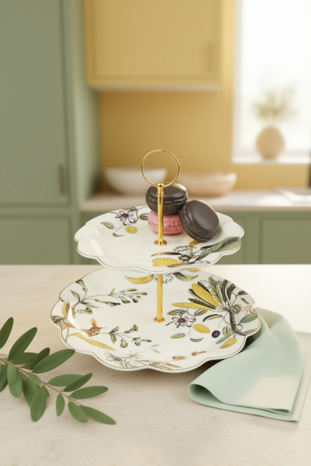 Oliva Flora Ayaklı Porselen Meyvelik – Premium Dekoratif Sunum Kasesi