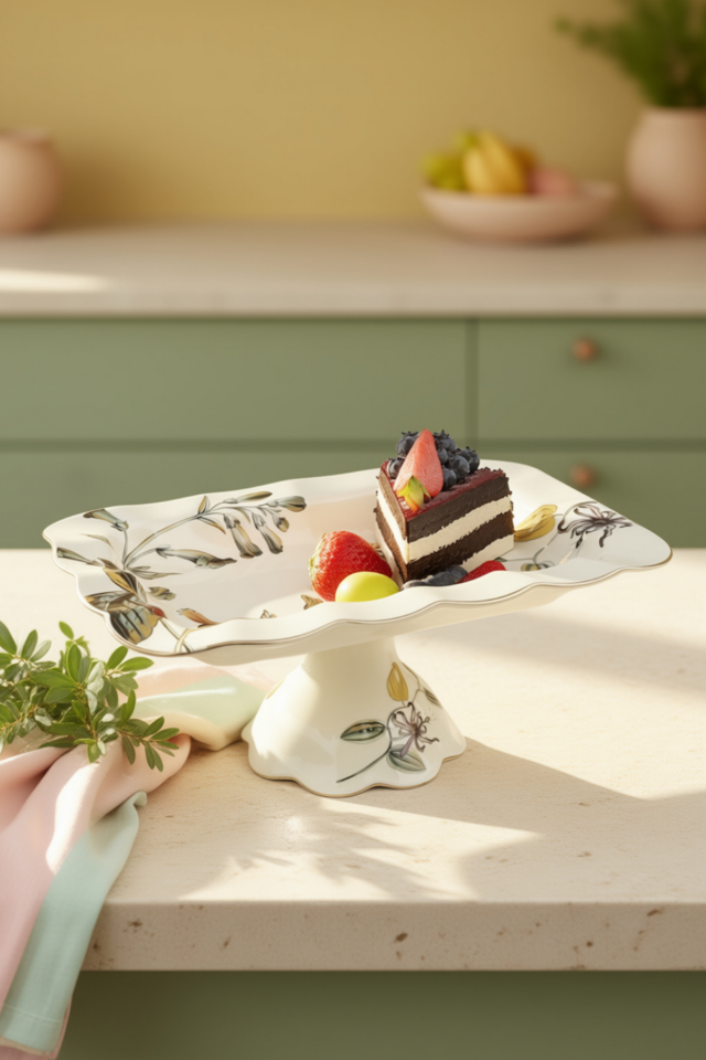 Botanica Dikdörtgen Ayaklı Porselen Pasta – Kek Sunum Standı