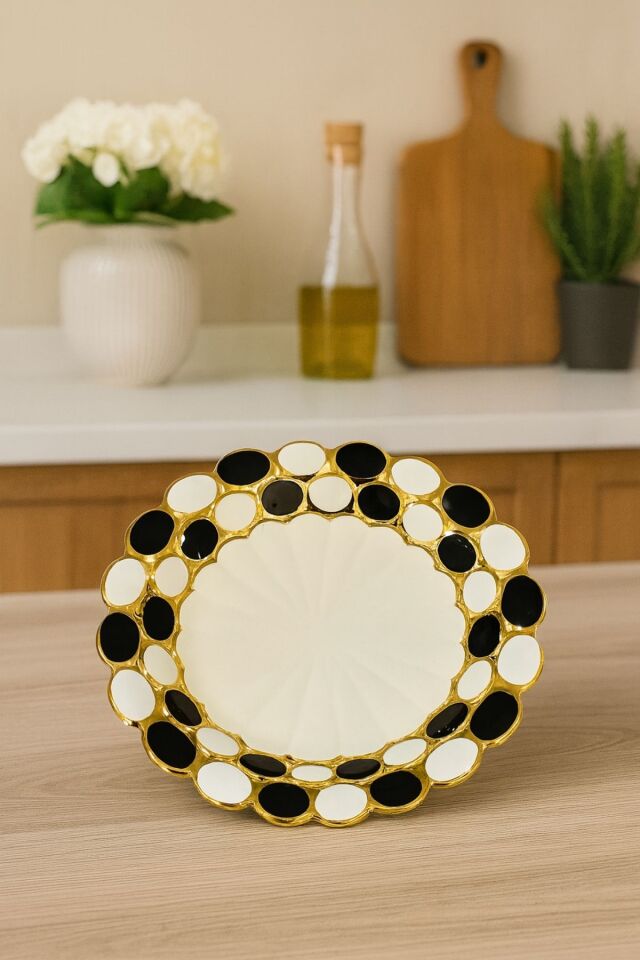 Monochrome Luxe Porselen Dekoratif Sunum Kase