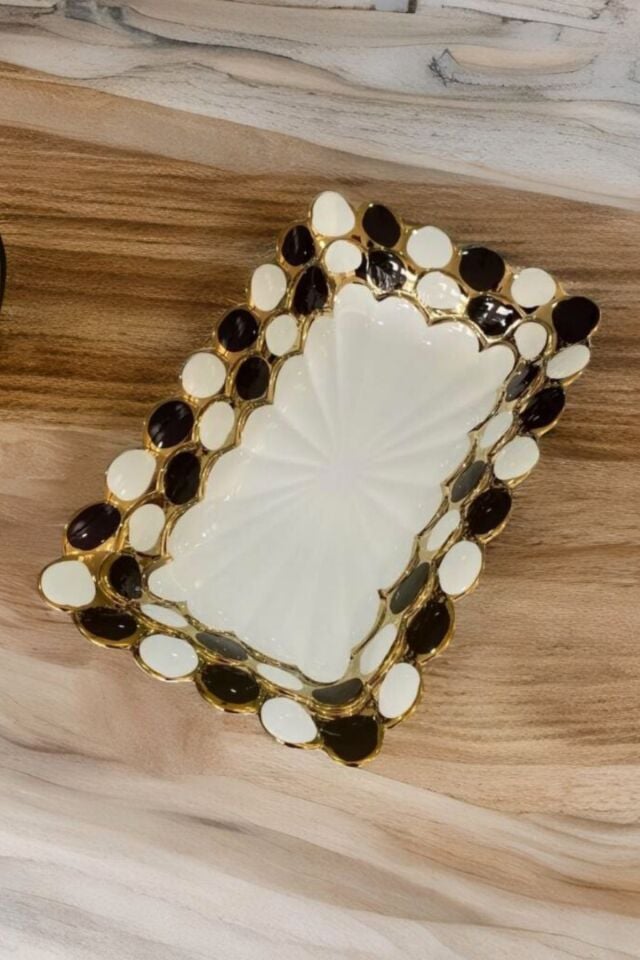 Monochrome Luxe Porselen Dekoratif Dikdörtgen Tabak