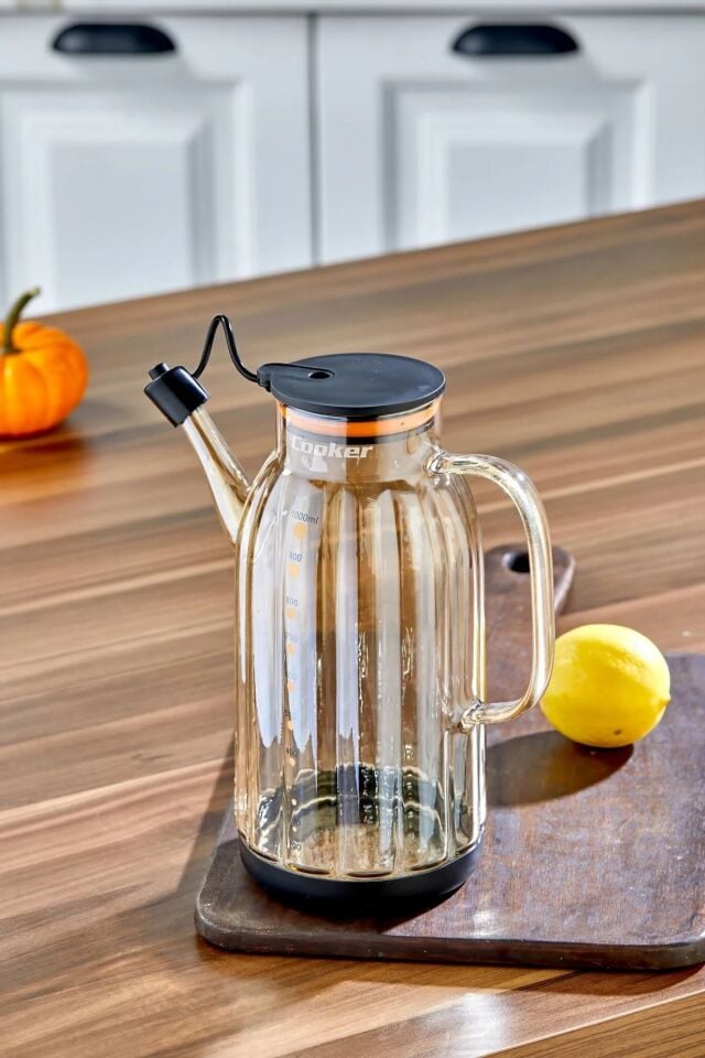 1.1 Litre Borosilikat Cam Yağlık & Sirkelik – Zeytinyağı İçin Şık ve Dayanıklı Tasarım
