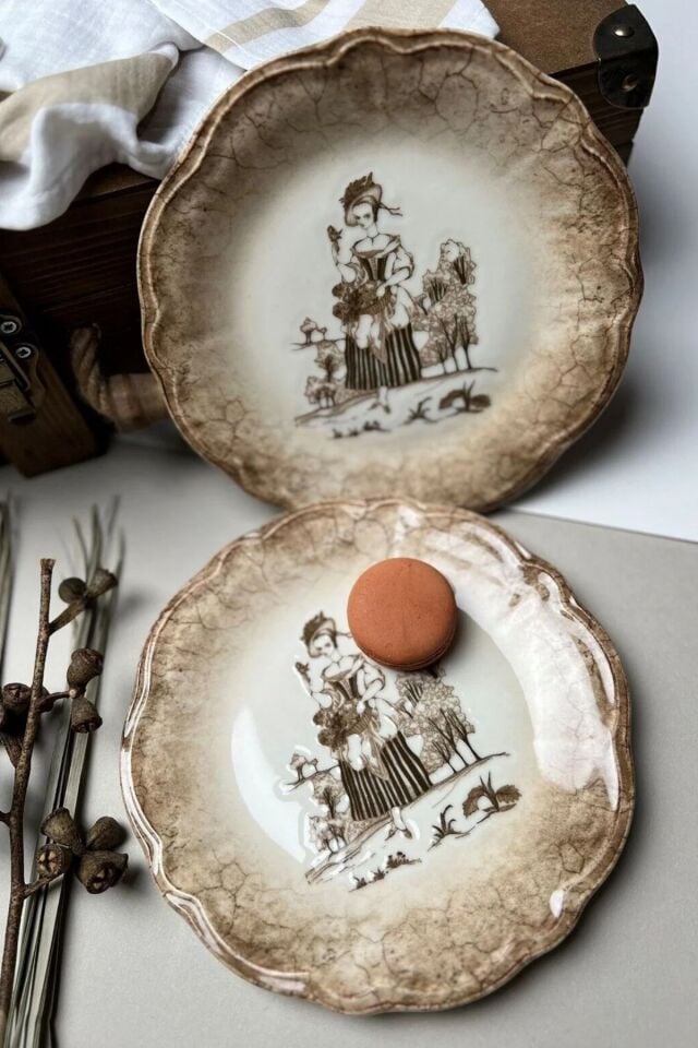 Fulya 22 cm Zarif Tasarımlı 6’lı Porselen Pasta Takımı