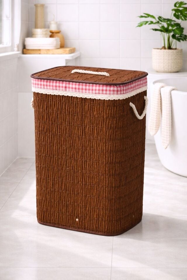 Kapaklı Rattan Görünümlü Çok Amaçlı Çamaşır Sepeti 40x30x60 cm