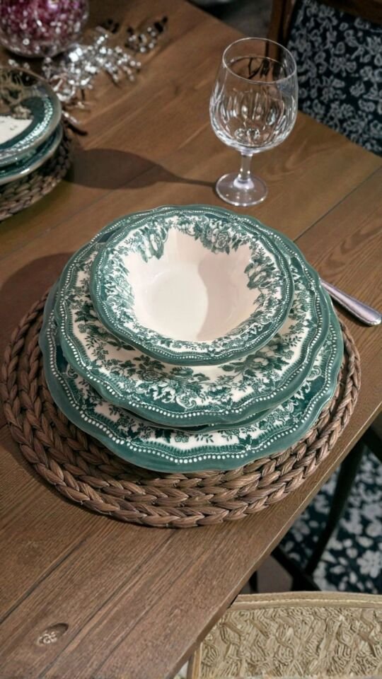 Velour Green Fulya Porselen Yemek Seti 24 parça