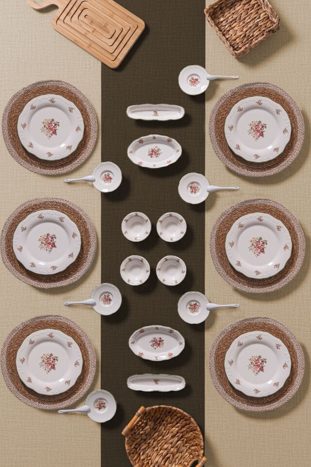 Porselen Kahvaltı Takımı 12 Kişilik 52 Parça – Günlük ve Şık Kullanım - Lovera - 1.Kalite Porselen