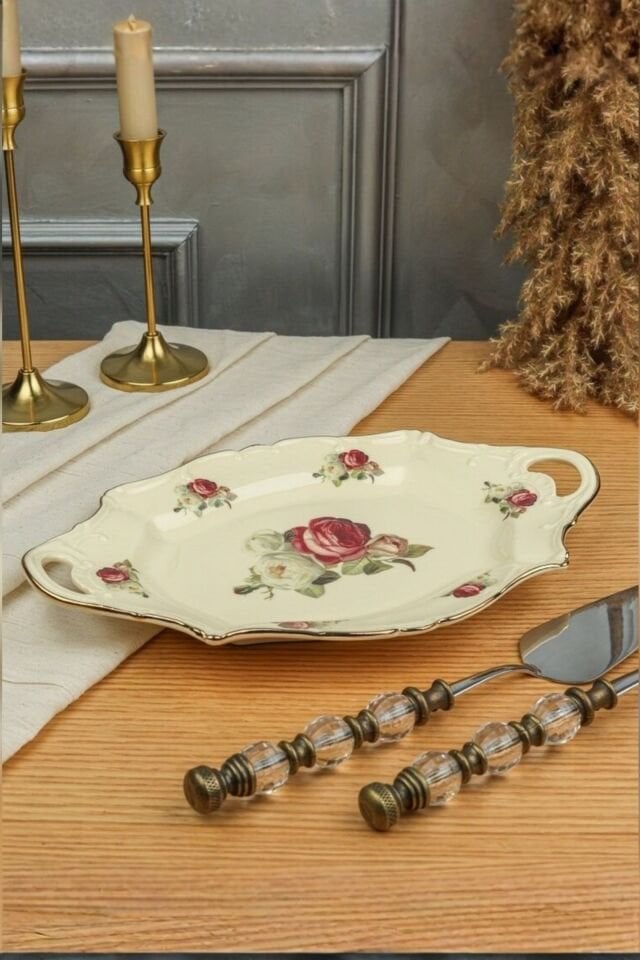 Rose 31 Cm Oval Kulplu Sunum Tabağı - Sunumluk