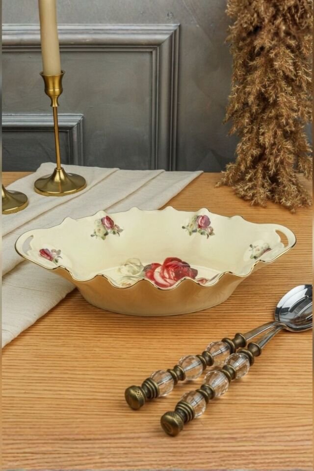 Rose 29 Cm Oval Kulplu Derin Sunum Tabağı - Sunumluk