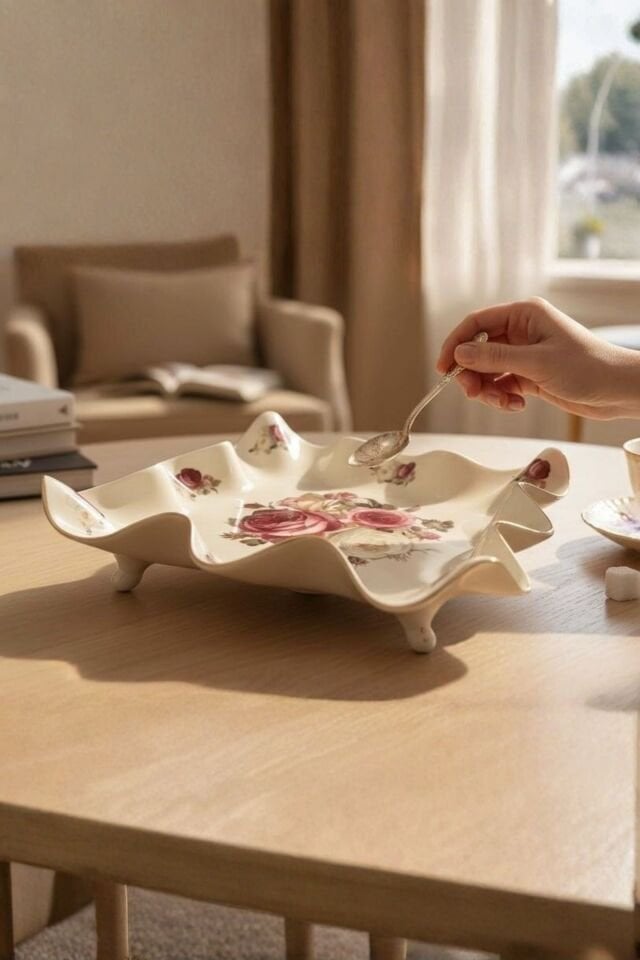 Rose Kare Ayaklı Sunum Tabağı 24x25 Cm - Sunumluk