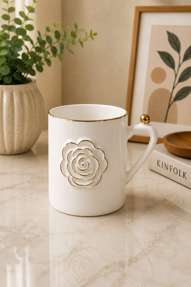 Gül Desenli Porselen Kupa Bardak 220 ml