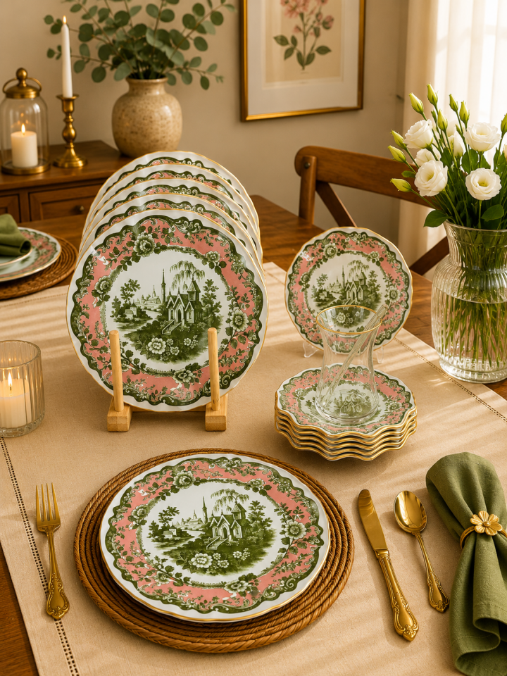 Churchil Pink Gold Yaldızlı 24 Parça 6 Kişilik Cam Çay Seti